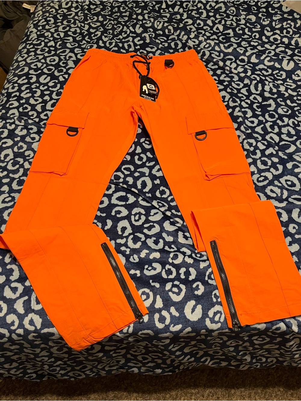 American Stitch Men's Bright Orange Cargo Pants with Zip Ankles